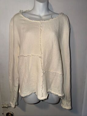 WHITE CROW Beige Raw Hem Patchwork Cotton Sweater-L
